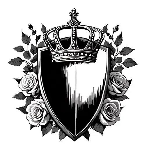 Princess Crown wreathed by roses on a shield tattoo design idea