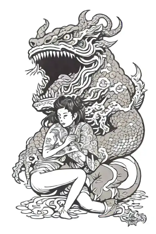 monster eating a girl tattoo design idea