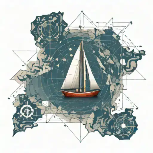 navigating boat sailing across a map tattoo design idea