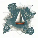 navigating boat sailing across a map tattoo design idea