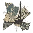 navigating boat sailing across a map tattoo design idea
