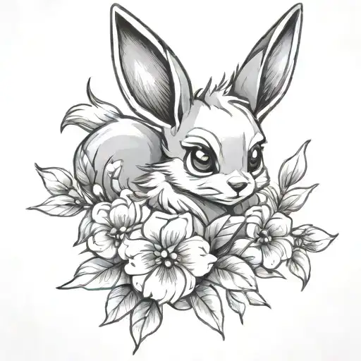 eevee with flowers tattoo design idea