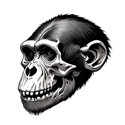 chimpanzee skull black&grey tattoo design idea