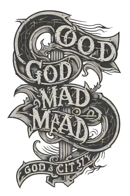 good kid Maad city text in cross formation tattoo design idea