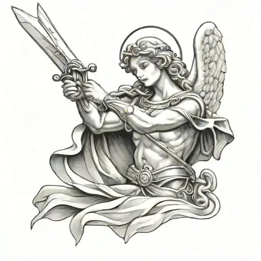 Guardian angel holding a sword tattoo design idea