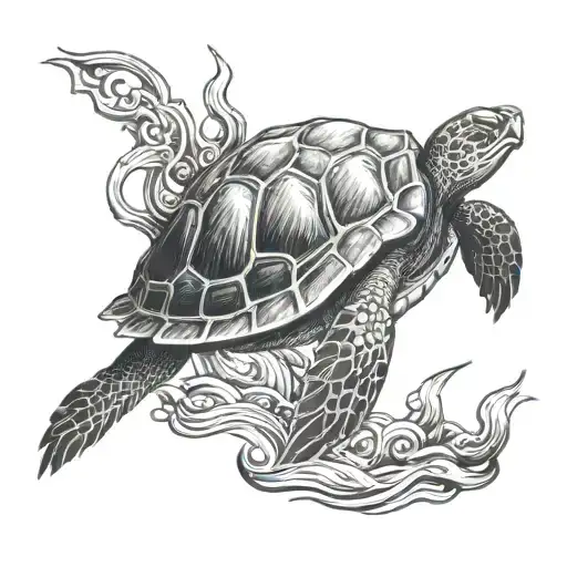 king Neptune shellback turtle swimming tattoo design idea