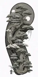 budism symbols that are uncommon. focus on nature, scenery and being grounded while on a spiritual journey tattoo design idea