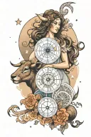 ethereal astrology with leo and taurus zodiac signs and a moon  tattoo design idea