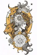 ethereal astrology with leo and taurus zodiac signs and a moon  tattoo design idea