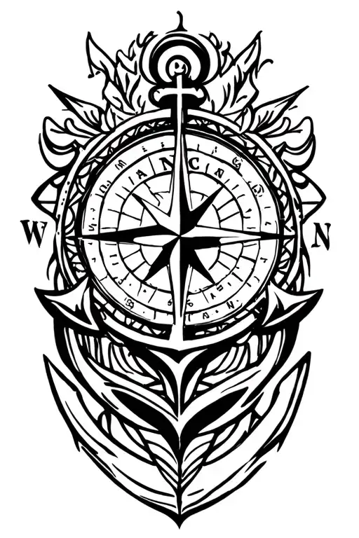 compass and anchor tattoo design idea