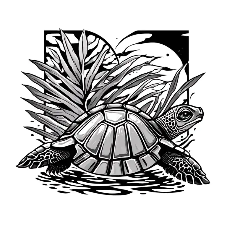 polynesian turtle swimming tattoo design idea