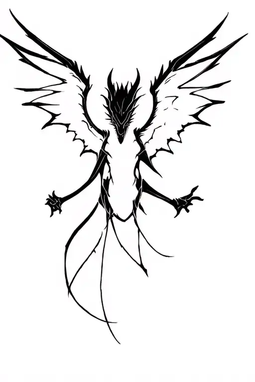 western black dragon full body wings outstretched tattoo design idea