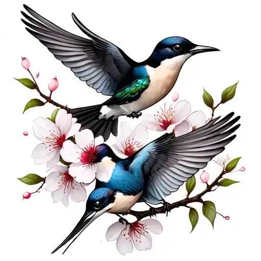 swallows and a cherry blossom tattoo design idea