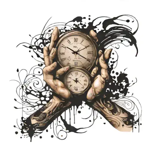 little hands cupping the world with time symbolism tattoo design idea