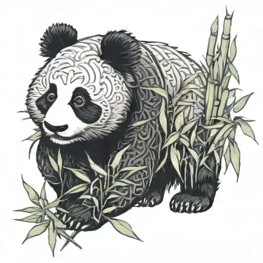 panda bamboo line drawing tattoo design idea