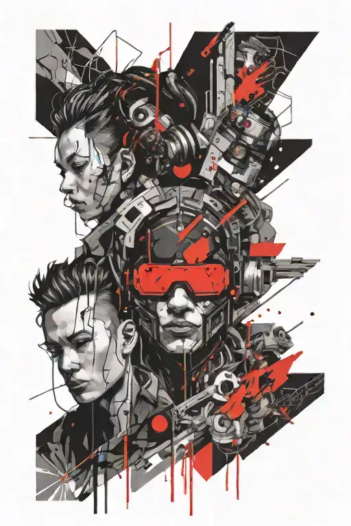 cyberpunk and suminagashi laugh now cry later tattoo design idea