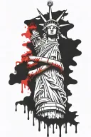 The Statue of Liberty covers its face with bloody handcuffed hands against the background of Moscow tattoo design idea