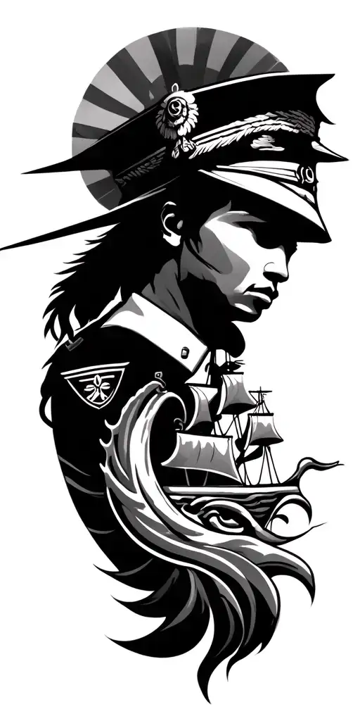 navy officer, libra, philippine sun, crosshair, warship, waves, visayan tribal for full sleeve tattoo tattoo design idea