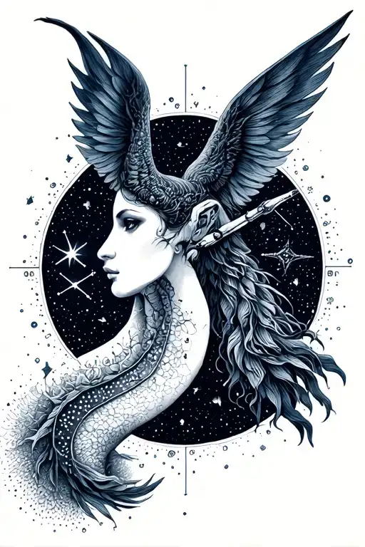 Cancer and Sagittarius constellation merging spirituality tattoo design idea