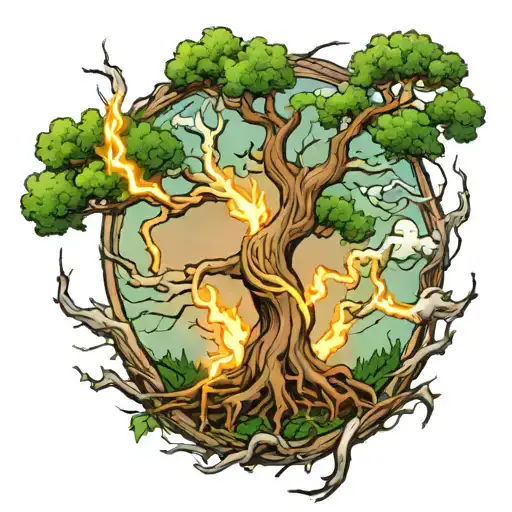 tree turning into lightning tattoo design idea