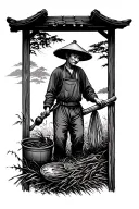 Chinese farmer working in the field tattoo design idea