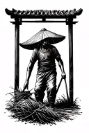 Chinese farmer working in the field tattoo design idea