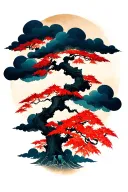akatsuki clouds with Japanese maple tree tattoo design idea