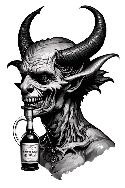 devil and alcohol addiction tattoo design idea