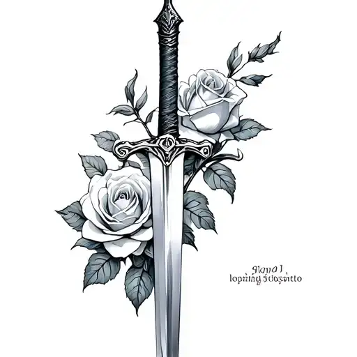 long sword going thru two roses one rose should be slightly to the right and a bit up and one should be slightly to the  tattoo design idea