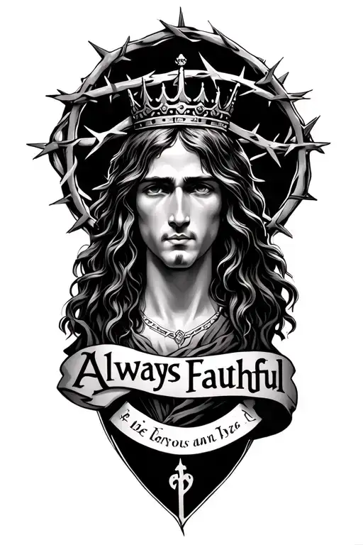 trinity with crown of thorns and the words always faithful  tattoo design idea