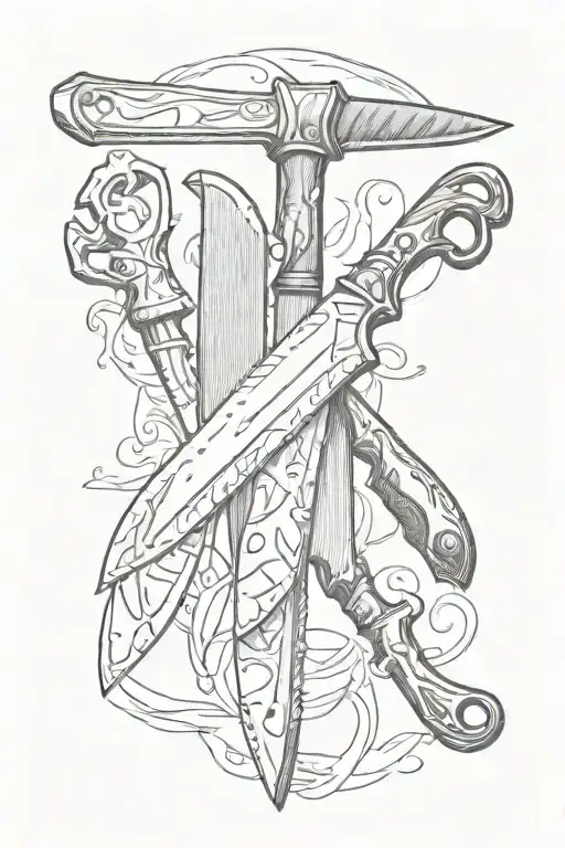 butcher knives tattoo design idea