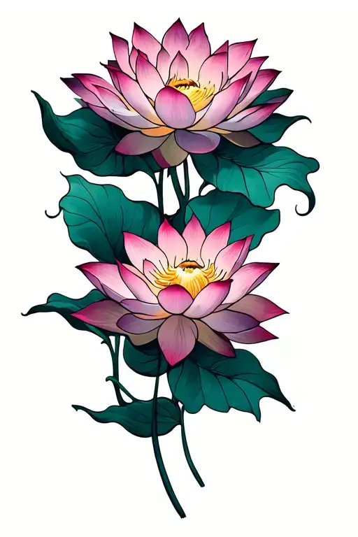 lotus flowers blooming tattoo design idea