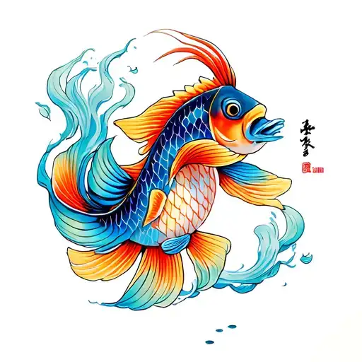 bright color fish tattoo design idea