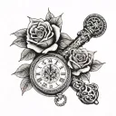 Arm sleeve with pocket watch time of 3:17am, single rose, and a cross. Quote from bible Isaiah 2:22 trust no man. Filled tattoo design idea