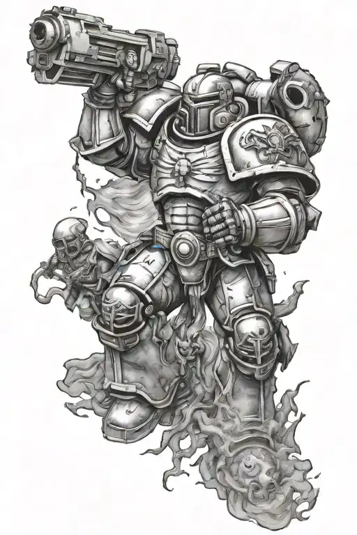 Imperial Fist Space Marine fighting demons tattoo design idea