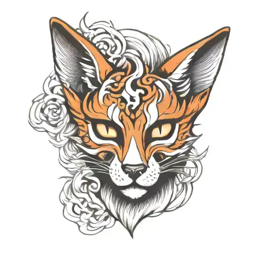 Kitsune mask split in half tattoo design idea
