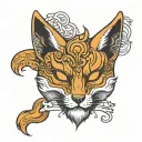 Kitsune mask split in half tattoo design idea