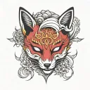 Kitsune mask split in half tattoo design idea