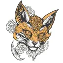 Kitsune mask split in half tattoo design idea