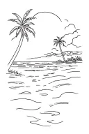 drawing of beach scene with palm tattoo design idea