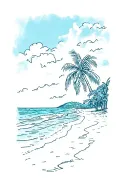 drawing of beach scene with palm tattoo design idea