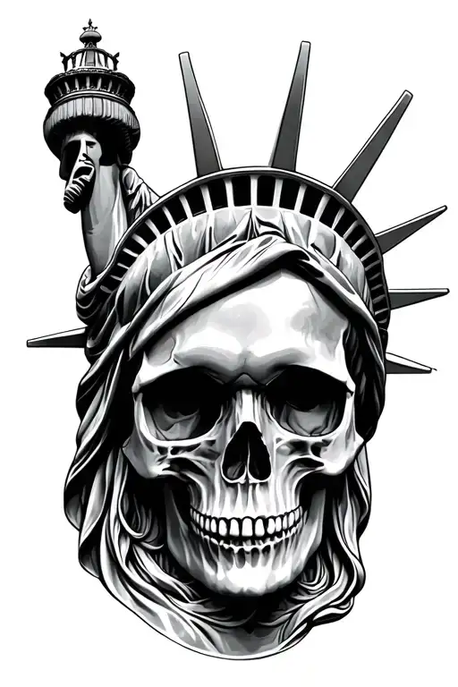 skull with babdana Statue of Liberty  tattoo design idea