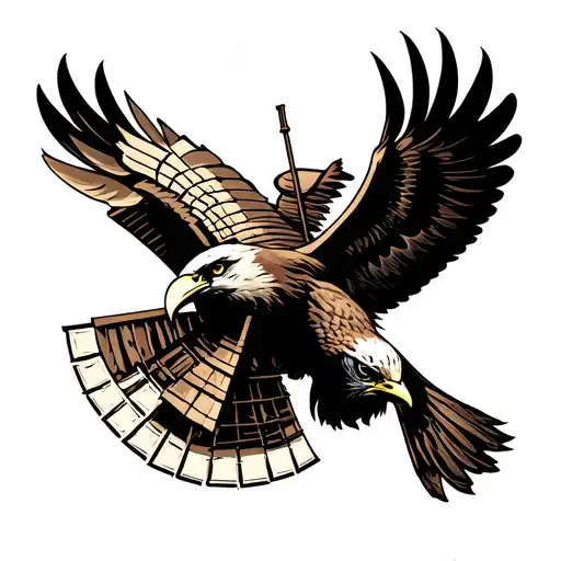 windmill with Hawk flying tattoo design idea