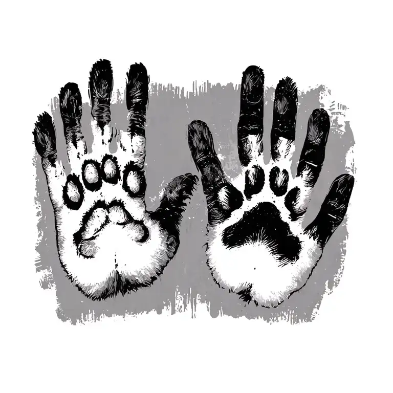 two child hand print and dog paw print tattoo design idea
