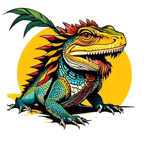 bearded dragon in a mayan temple tattoo design idea