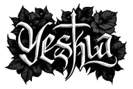 script font yeshua with cross  tattoo design idea