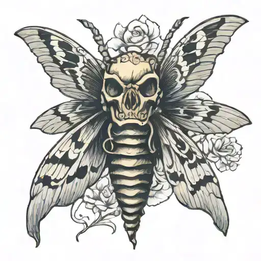 deaths head moth emerging skull tattoo design idea