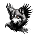 Wolf face eagle soaring tattoo design idea