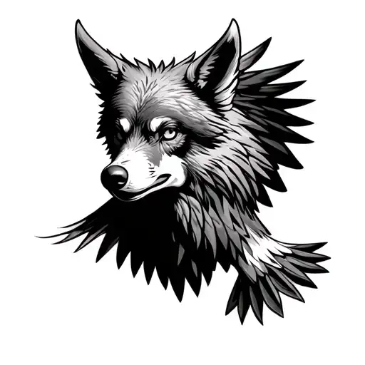 Wolf face eagle soaring tattoo design idea