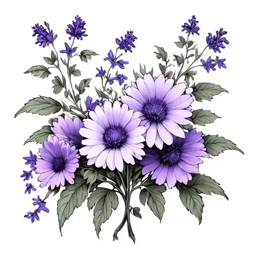 larkspur flower and violet flower and aster flower vines tattoo design idea